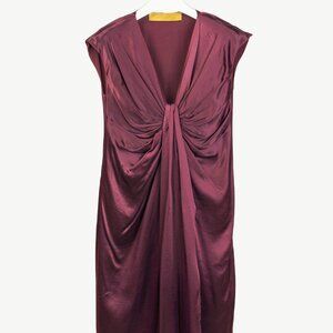 Lanvin Winter 2007 Purple Wine Silk Midi Drape Front Dress